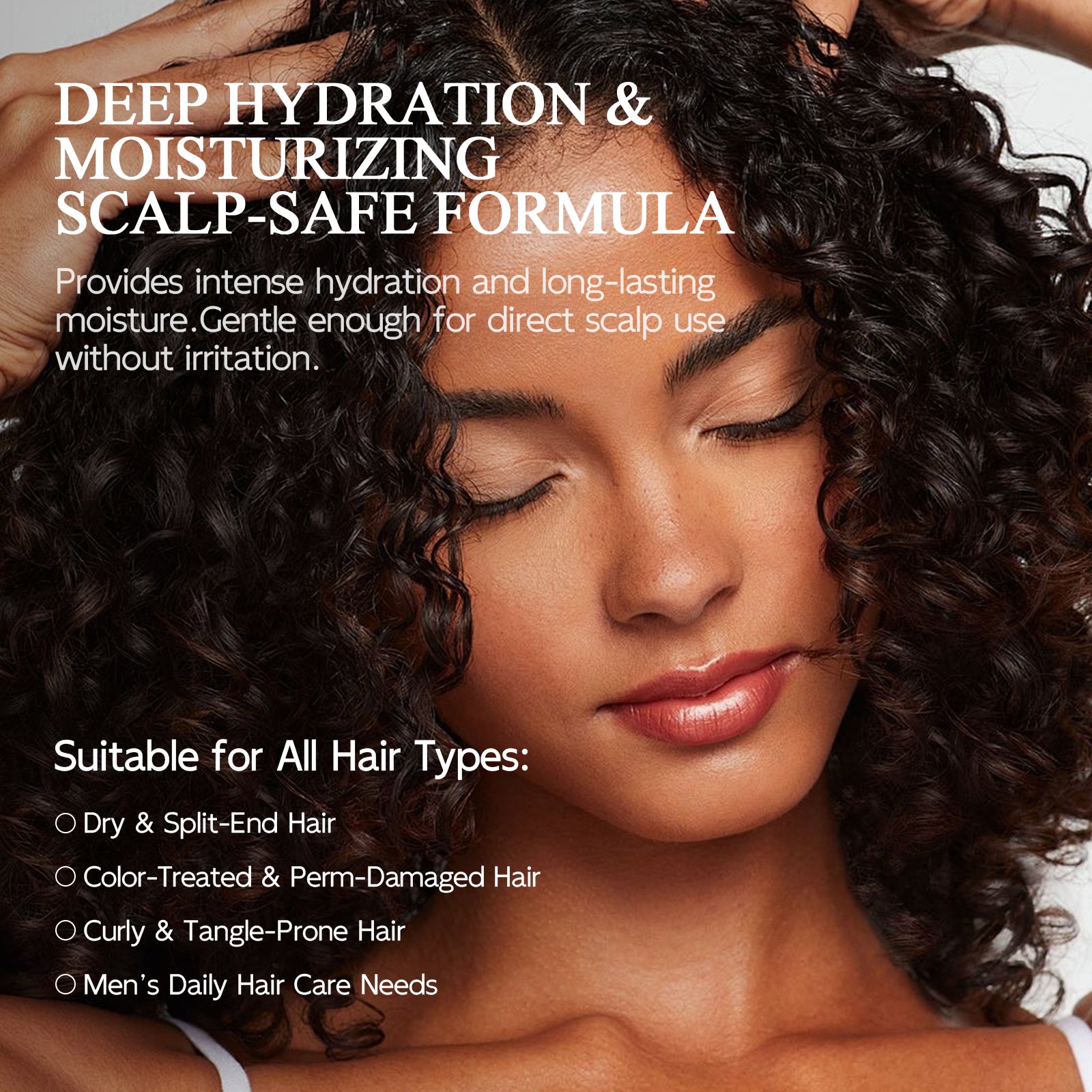 Scalp-safe hydrating conditioner formula suitable for all hair types including dry, color-treated and curly hair