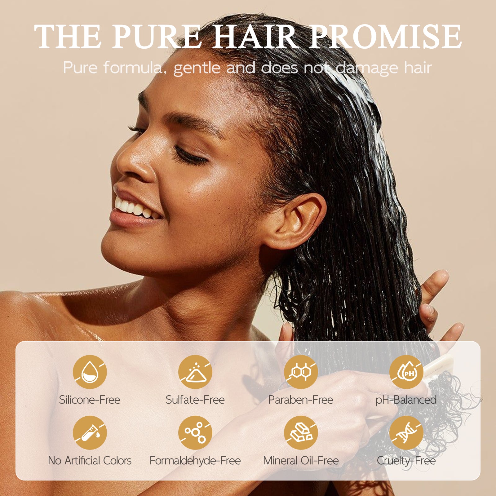 EASYES Peptide Nourishing and Strengthening Conditioner pure formula commitment, silicone-free, sulfate-free, paraben-free, mineral oil-free, no artificial colors, formaldehyde-free, pH-balanced and cruelty-free for gentle daily hair care